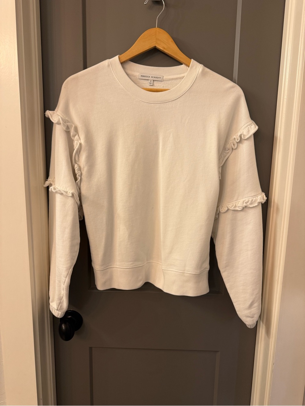 Rebecca Minkoff Cream French Terry Double Ruffle Sleeve Sweatshirt Size S